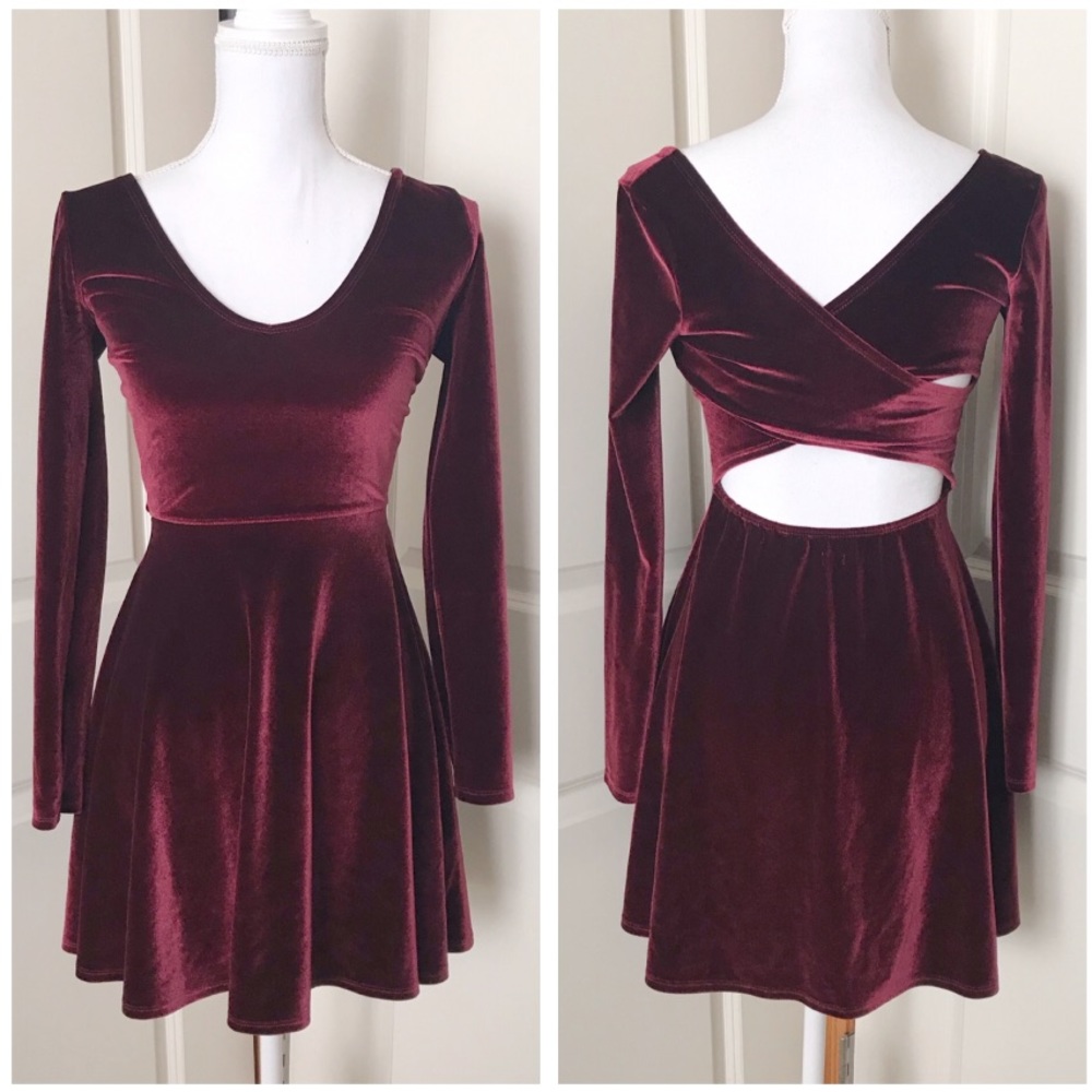 HOLD / HOLLISTER Red Velvet Skater A-Line Dress S